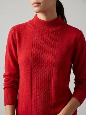 Allison Daley Red Cable-Front Mock Neck Sweater